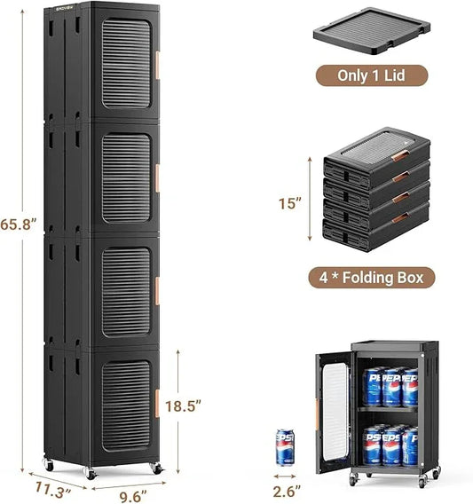 BROVIEW 4-Tier Tall Narrow Storage Cabinet Organizer, Slim Bathroom Cabinets with Adjustable Shelves and Doors, Plastic Kitchen Pantry Organizers and Storages for Small Space, Laundry, Black - ModernBath