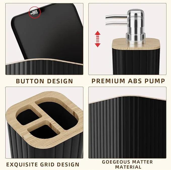 XLHOMO Bathroom Set - 25PC Black Bathroom Set with Shower Curtain and Rugs, Bathroom Accessories Set, Black Shower Curtain Set with Bathroom Trash Can - ModernBath