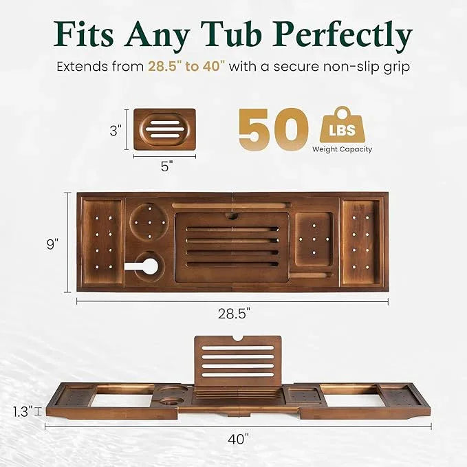 Realgulf Bamboo Bathtub Tray, Bath Caddy with Wine Glass Holder, Phone Dock & Book Stand | Hands-Free Reading & Ultimate Spa Relaxation Experience-Brown - ModernBath