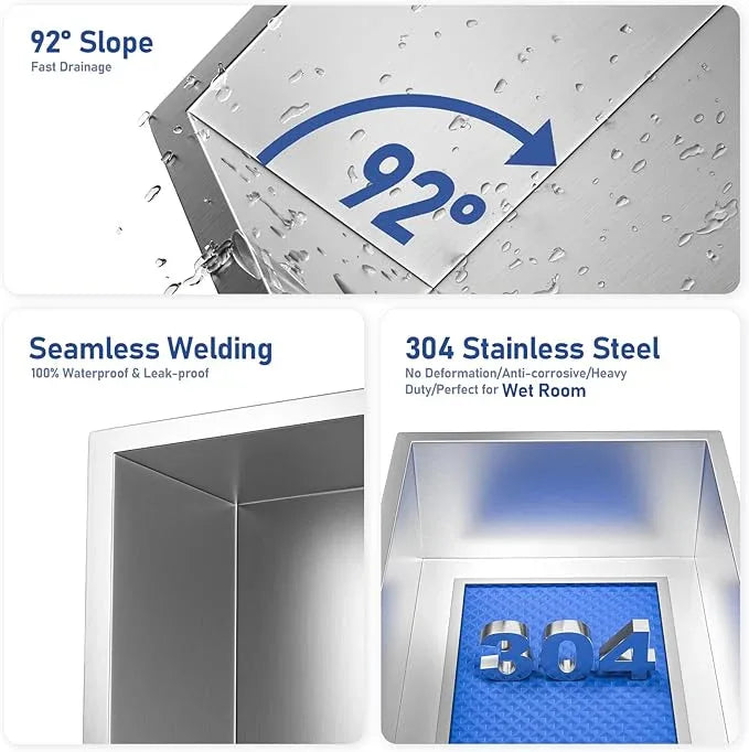 Stainless Steel Shower Niche 24"×8" Brushed with 2-Tier Shelf No Tiled Needed Niche Shower for Bathroom Wall Recessed Shower Box for Bathroom Storage - ModernBath