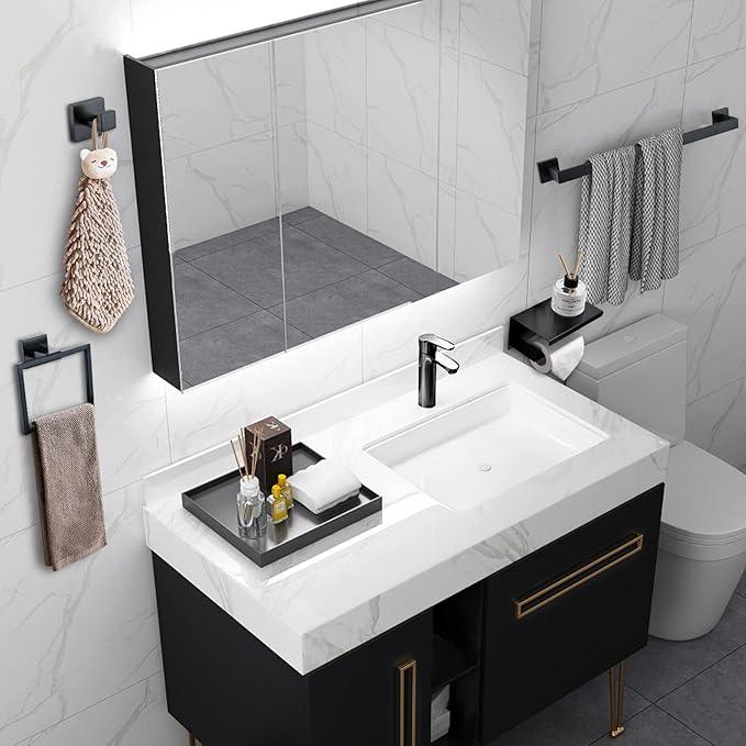 Bathroom Towel Bar Holder Sets Matte Black 4-Piece Bathroom Hardware Set Stainless Steel Bath Accessories Kit. Wall Mounted,23.6 Inch - ModernBath