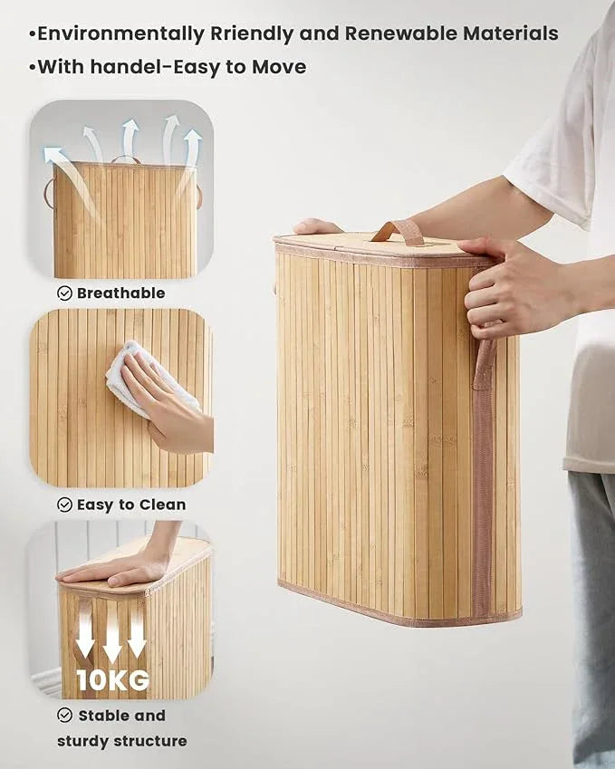 Bamboo Toilet Paper Storage Basket with Lid & Handle - 32L Large Capacity Handwoven Bathroom Organizer for 16 Rolls - Sturdy Stand Holder for Toilet Paper Organization, Natural - ModernBath