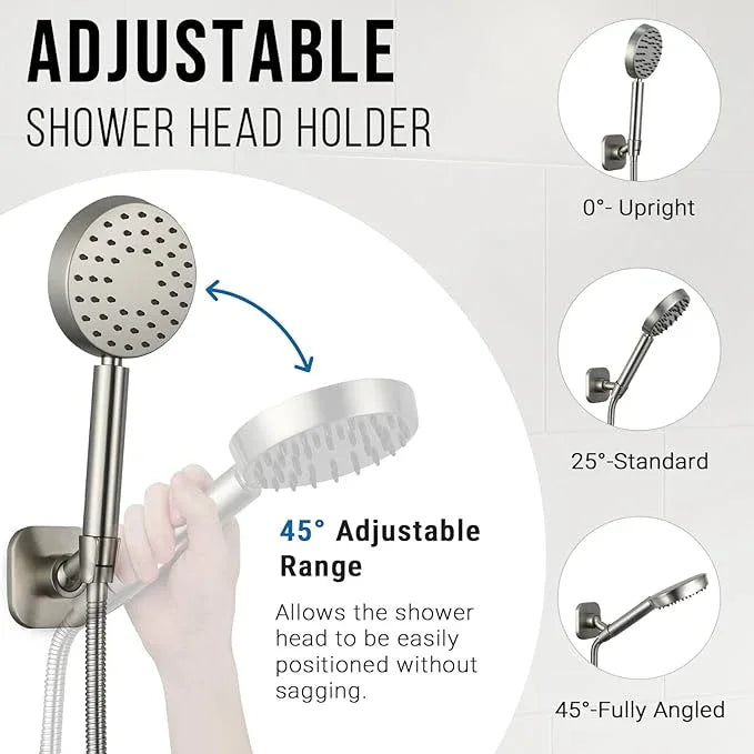 G-Promise All Metal Handheld Shower Head Holder, Adjustable Wall Mount Shower Wand Bracket, Strong Adhesive Disc Mount or Drill Installation (Brushed Nickel) - ModernBath
