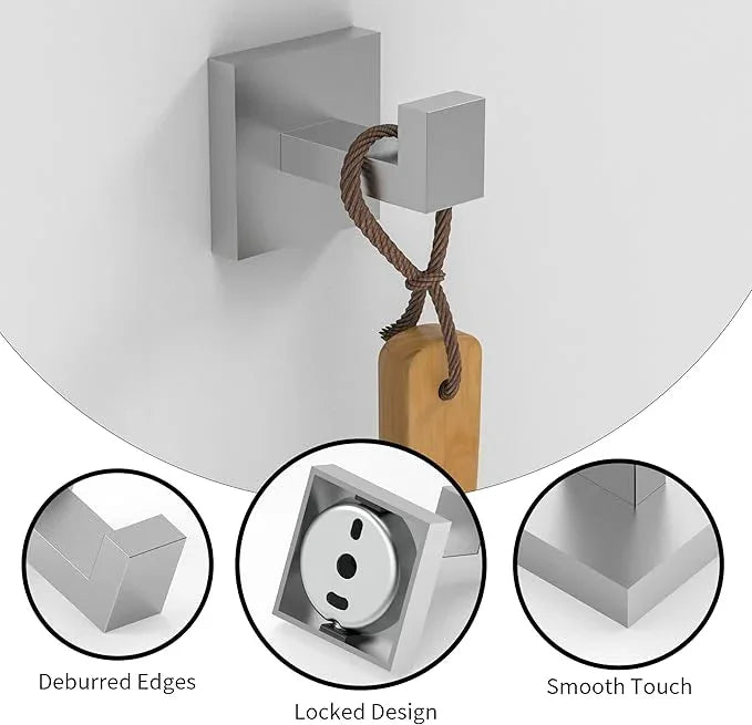 Ruacq Towel Hooks for Bathrooms, Heavy Duty Stainless Steel Square Bathroom Hooks, Wall Mounted Towel Hanger for Robe & Coat, Ideal for Kitchen, Bedroom, and Hotel Use(Brushed Nickel, 2 Pack) - ModernBath