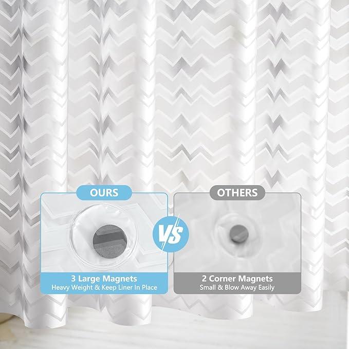 Seenus Waterproof PEVA Shower Curtain Liner White Striped, Bpa-Free 3D Frosted Shower Liner with 3 Large Magnets, Bathroom Translucent Plastic Shower Curtain Lightweight for Privacy - ModernBath