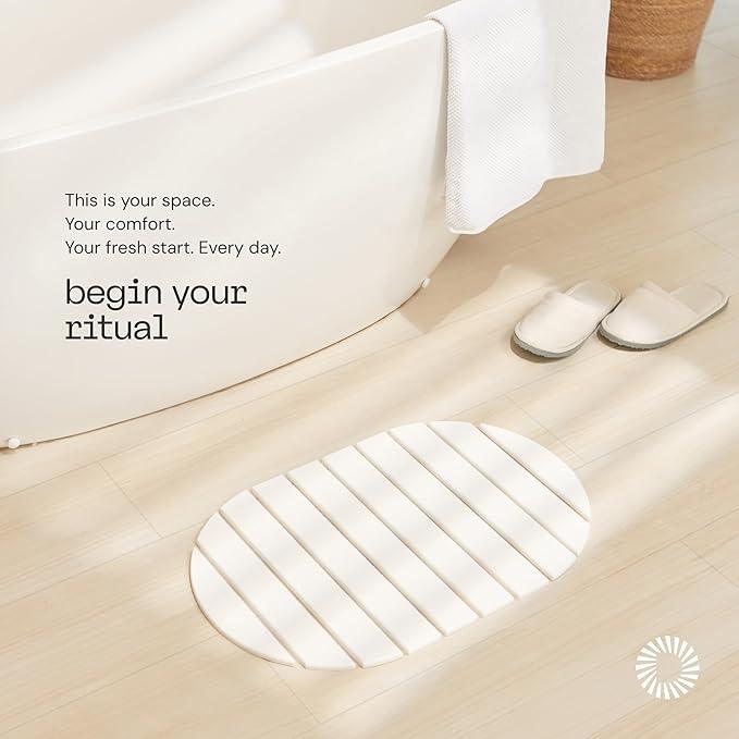 Foldable Stone Bath Mat Large - 24’’ x 15’’ Natural Diatomaceous Earth Bath Mat Stone Absorbing - Fast Drying Stone Mat Bathroom - Large Bath Stone Mat for Bathroom Floor - Milk Color - ModernBath