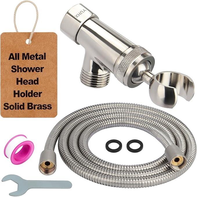 Shower Head Holder All Metal and Extra Long Stainless Steel 6 ft. Hose,Adjustable Shower Arm Bracket for Handheld ,Brass Hand held Showerhead Mount C-Style Brushed Nickel - ModernBath
