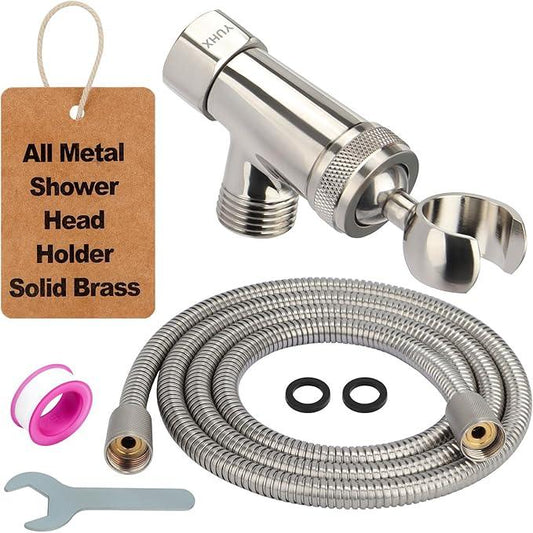 Shower Head Holder All Metal and Extra Long Stainless Steel 6 ft. Hose,Adjustable Shower Arm Bracket for Handheld ,Brass Hand held Showerhead Mount C-Style Brushed Nickel - ModernBath