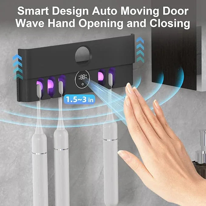 Electric Toothbrush Holder and Cleaner Auto Cleaning and Drying Toothbrushs in Circle Wall Mounted for Bathroom Accessory Auto Open/Close Cover Rechargeable Home Gadgets - ModernBath