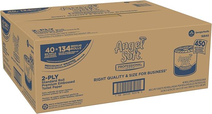 Georgia-Pacific Angel Soft Professional Series Premium 2-Ply Embossed Toilet Paper; 16840; 450 Sheets Per Roll; 40 Rolls Per Case; White - ModernBath