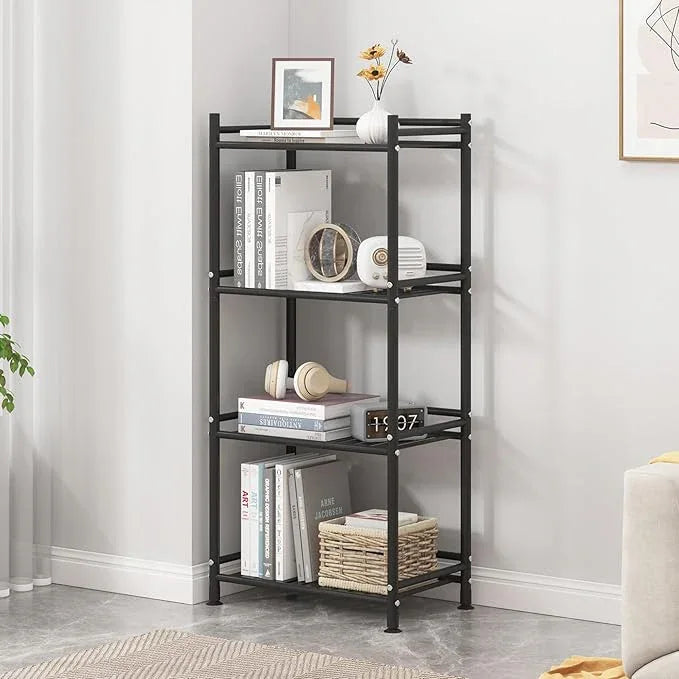 4 Tier Bathroom Storage Open Shelf Unit, Free-Standing Metal Corner Rack Shelving for Kitchen, Living Room, Hallway (Black, Wider 4 Tier) - ModernBath