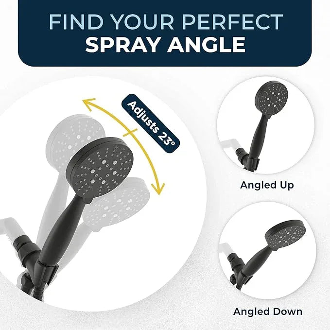 HammerHead Showers® Solid Metal 3-Spray Handheld Shower Head with Long Hose and Holder - MATTE BLACK - 2.5 GPM High Pressure Shower Head with Handheld Sprayer - WIDE, MASSAGE, and MIST Sprays - ModernBath