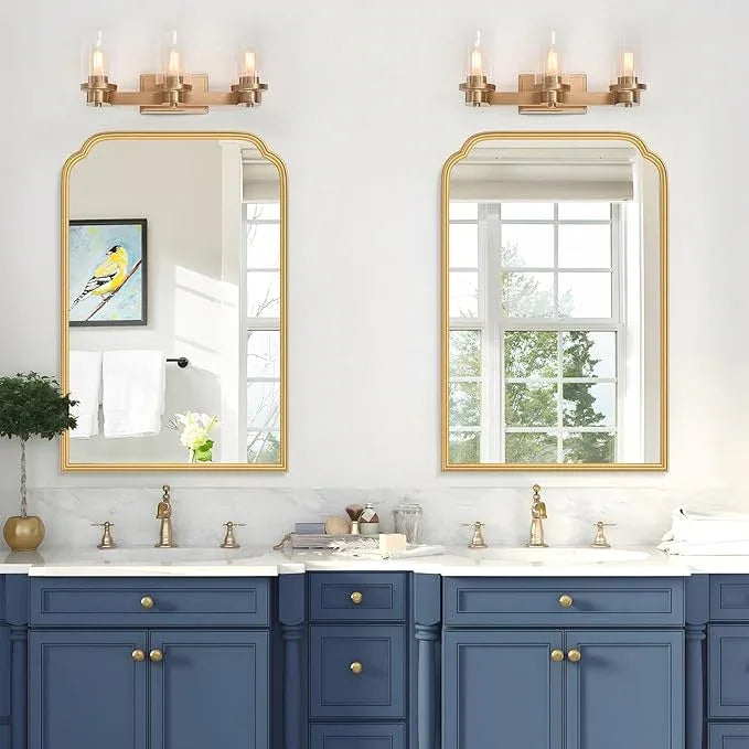 Ferytange 20X30 Inch Gold Bathroom Mirror for Wall, Modern Rounded Corner Rectangle Mirror with Non-Rusting Iron Metal Framed Bathroom Vanity Mirror for Over Sink Wall Decor(Tempered Glass) - ModernBath