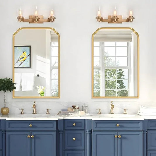 Ferytange 20X30 Inch Gold Bathroom Mirror for Wall, Modern Rounded Corner Rectangle Mirror with Non-Rusting Iron Metal Framed Bathroom Vanity Mirror for Over Sink Wall Decor(Tempered Glass) - ModernBath