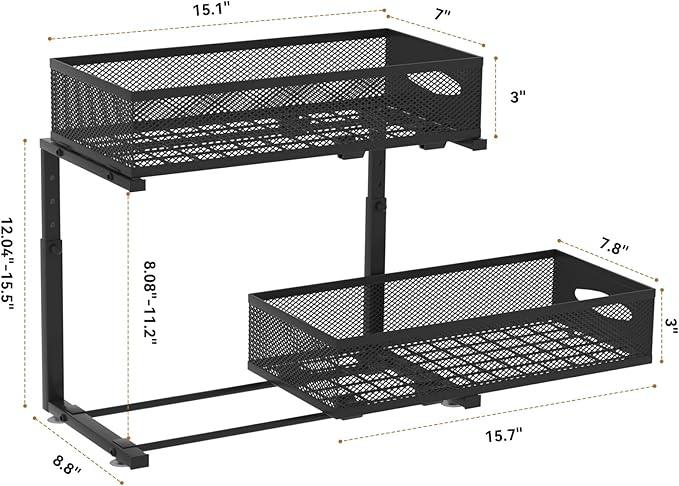 2 Pack Under Sink Organizer,2 Tier Pull Out Sink Shelf,Cabinet Organizer Shelves,Under Sink Shelf,Metal Sliding Drawer Storage for Kitchen Bathroom,Height Adjustable,Black - ModernBath