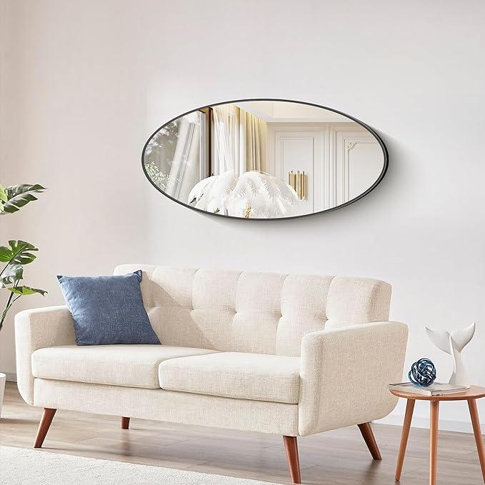 Bathroom Mirrors, 20" x40" Black Mirrors, Oval Vanity Mirrors, Metal Framed Wall Mounted Mirrors, Vertical/Horizontal Mirror for Bathroom Bedroom Entryway Living Room - ModernBath