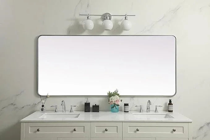 ARS Concepts Aura, Soft Corner Metal Rectangle Mirror 32X72 Inch in, Modern, Silver - ModernBath