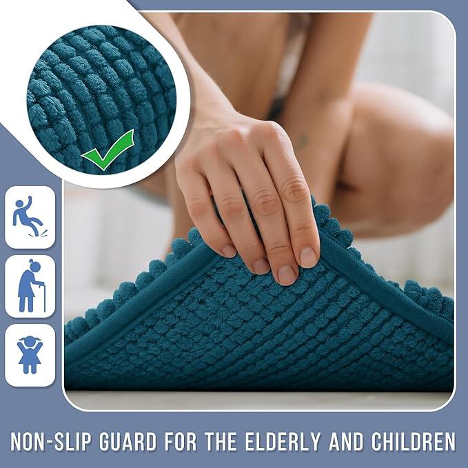 Yimobra Bathroom Rug Mat, Non Slip and Super Absorbent Bath Mat, Machine Washable Quick Dry, Ultra Plush Chenille Shower Rugs for Bathroom Floor Sink Tub and Shower Outside, Peacock Blue, 24 x 17 - ModernBath
