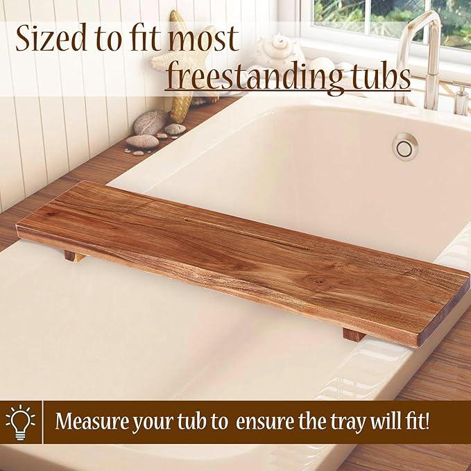 Premium 1.2IN Thickened Board Acacia Wood Bathtub Tray Caddy with Adjustable Legs, Minimalistic Design Bath Tray for Tub, Bathtub Accessories, Fits Most Bath Tubs, Idea for Women - ModernBath