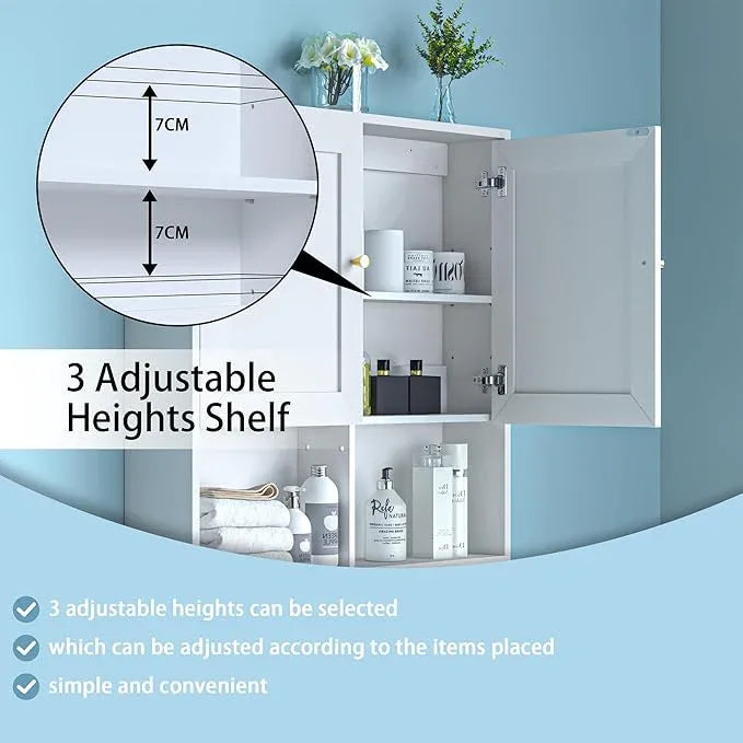 Bathroom Wall Cabinet, Medicine Cabinet with 2 Door and Adjustable Shelves,3-Tier Wood Hanging Storage Over The Toilet,White Wall Mounted Cabinet for Bathroom, Kitchen,Laundry Room - ModernBath
