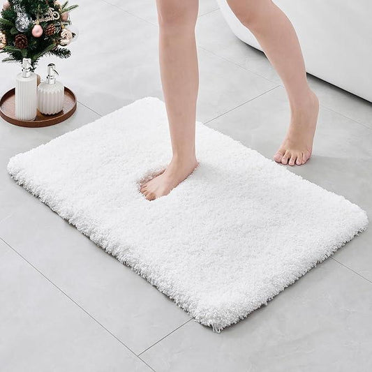 ILANGO White Bathroom Rugs 36" × 24" Non Slip & Super Absorbent Extra Thick Soft, Washable Bath Mat for Floor, Non Shedding Microfiber Plush Shaggy Bath Rug with Rubber for Bathtub Shower Room Sink - ModernBath