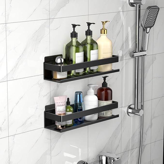 Aluminum Shower Rack 2-Pack 11.8in, Stick-on Bathroom Rack, Thickened and Sturdy Bathroom Storage Rack Wall-Mounted, no Punching and no Drilling Installation Methods(2 Layers 11.8in) - ModernBath