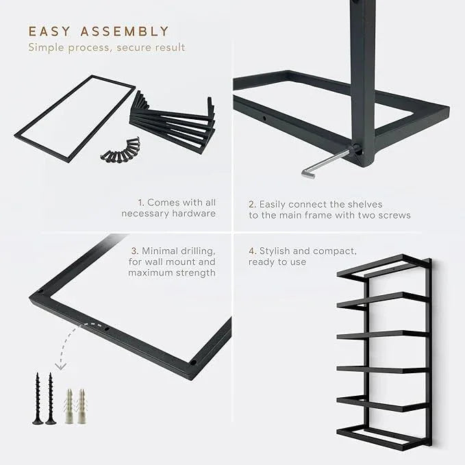 Modern Tiered Towel Rack - Wall-Mounted Metal Towel Shelf for Bathroom, Space-Saving Storage for Towels, Organizers, and Home Decor (Black, 6-Tier) - ModernBath