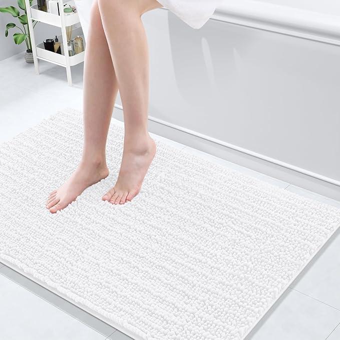 Arotive Luxury Chenille Bathroom Rug Mat, Extra Soft Thick Absorbent Shaggy Bath Rugs, Non-Slip Machine Wash Dry, Plush Bath Mats for Bathroom, Shower and Tub, 45x27, White - ModernBath