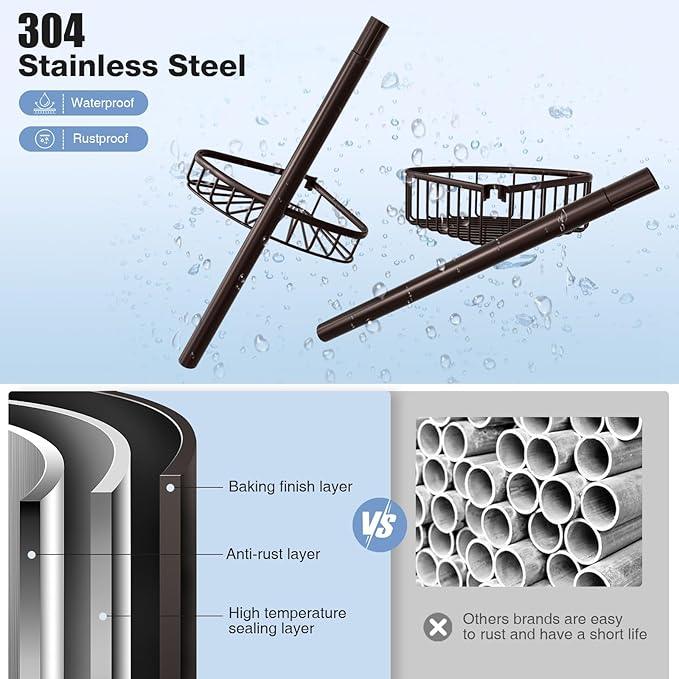 Corner Shower Caddy Tension Pole: Stainless Steel Rustproof 4-Tier Shower Organizer - 47-121 inch Adjustable Bathroom Shelves for Bathtub Shampoo Storage - Tension Rod Floor Standing Bath Rack -Bronze - ModernBath