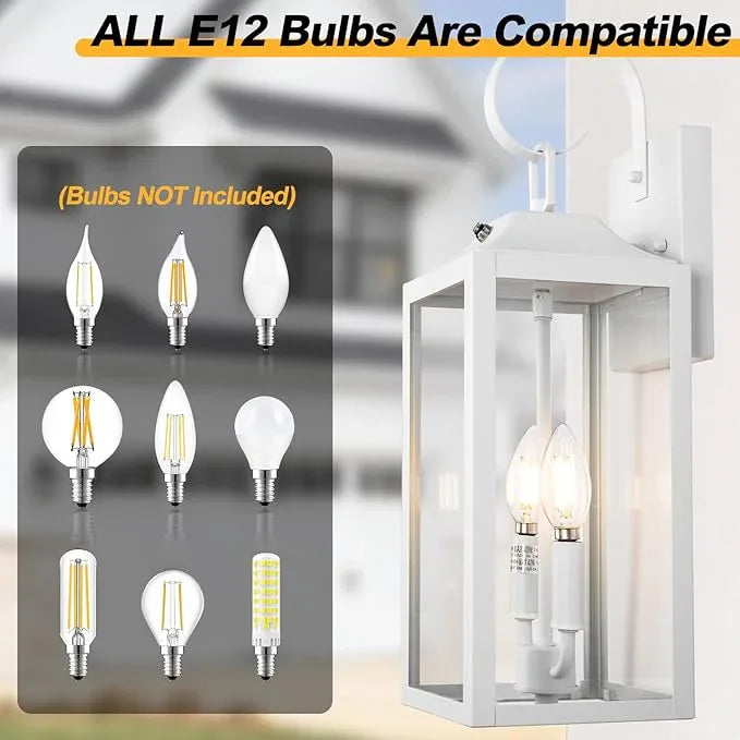 White Dusk to Dawn Outdoor Wall Lantern 2-Light, 19" Large Outside Modern Wall Sconce Light Fixture, Industrial Porch Light Wall Mount with Glass, Waterproof Farmhouse Exterior Lamp Lighting - ModernBath