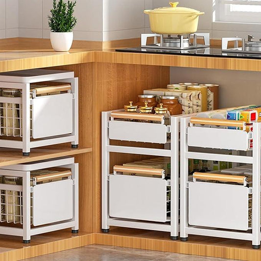 2 Tier Pull-out Storage Organizer, Slide Out Kitchen Cabinet Storage Sliding Shelves, Under Sink Organizers Drawer, Mesh Cabinet Basket with Handle for Bathroom, Home(White, Single Layer S) - ModernBath
