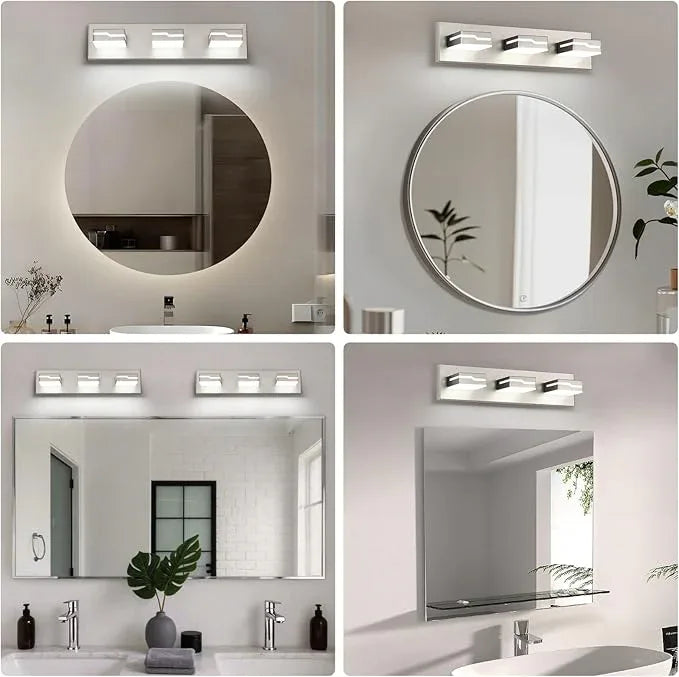 Merexcint LED Modern Bathroom Vanity Light Fixtures 3-Light, 19 inch Dimmable Nickel Vanity Lights for Bathroom Lighting Fixtures Over Mirror, with 350°Rotatable Acrylic Heads(White Light 5500K) - ModernBath