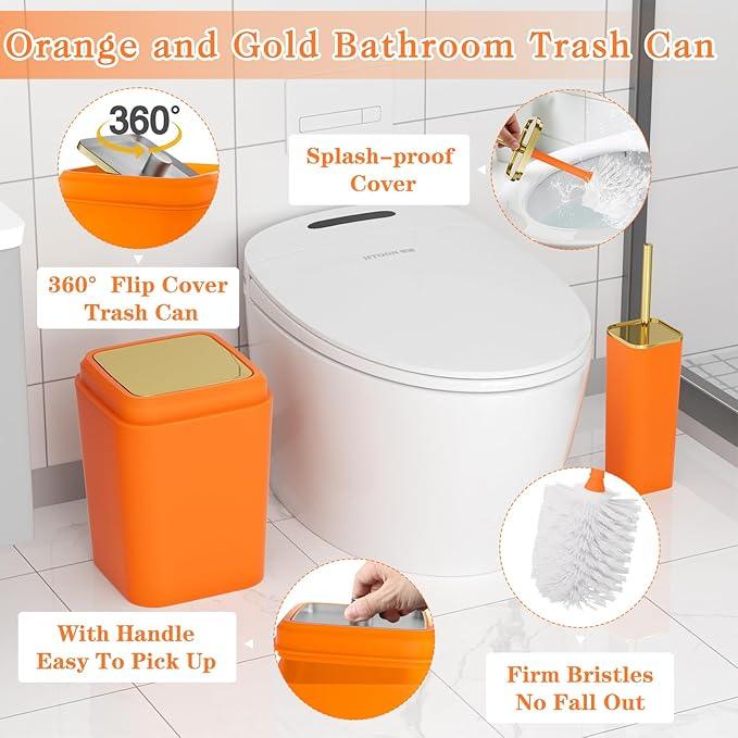 XLHOMO Bathroom Set - Orange Bathroom Sets with Shower Curtain and Rugs, 24PCS Shower Curtain Set with Hooks, Soap Dispenser, Soap Dish, Toilet Brush Holder and Trash Can for Housewarming - ModernBath