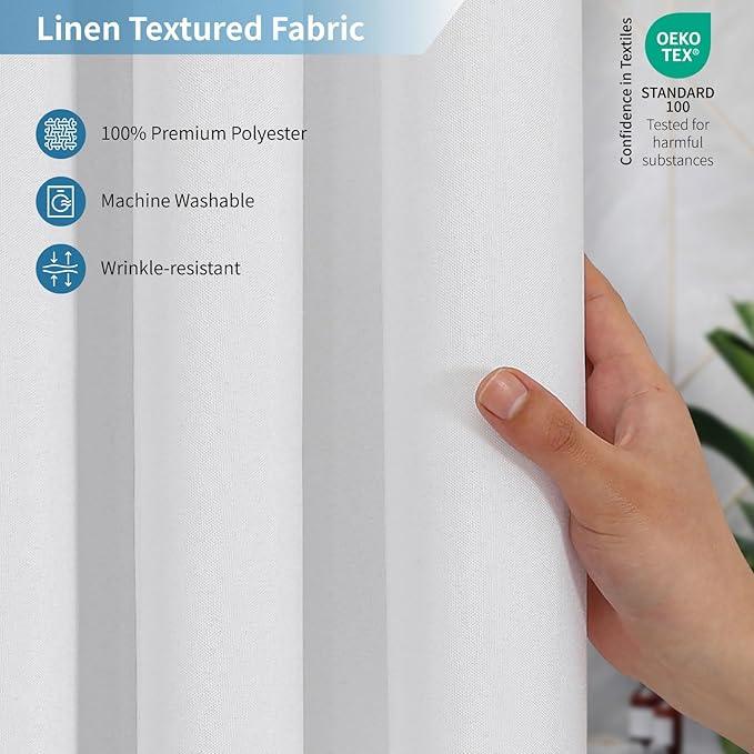 THAIGEE Stall Linen Textured Shower Curtain,No Separate Liner Needed,60 Inch Wide Waterproof Shower Curtains for Bathroom,60"x72",White - ModernBath