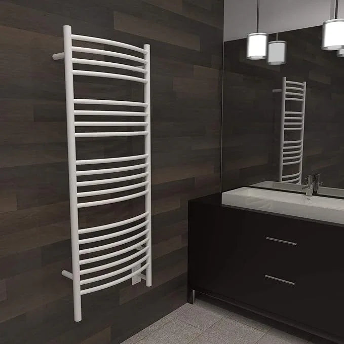 Amba Jeeves DCW Model D-Curved 20-Bar Hardwired Towel Warmer in White - ModernBath
