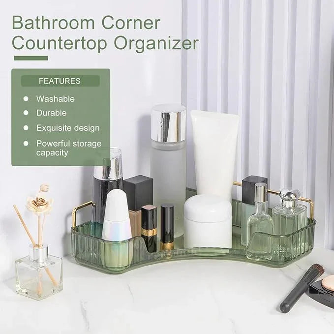 INVSSENE Corner Bathroom Countertop Organizer, Vanity Organizer Trays for Counter, Makeup Organizers, Perfume Tray, Skincare Shelf Storage Gifts for Women Girl Student (Green, 1 Tier) - ModernBath