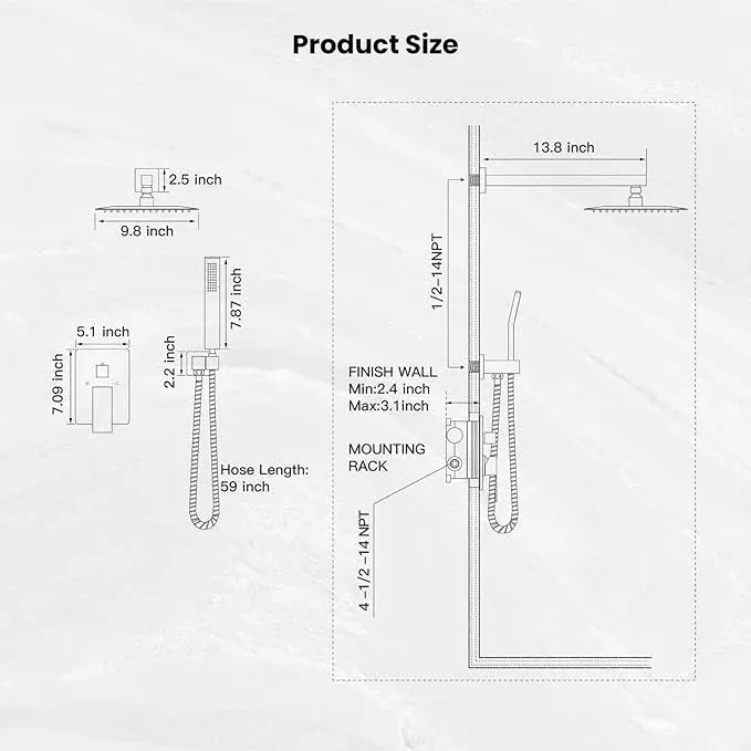 gotonovo Rainfall Bathroom Shower System Rain Shower Head and Handle Set Wall Mounted Shower Complete Combo Solid Brass Pressure Balancing Shower Mixer Valve 10 Inch Matte Black - ModernBath