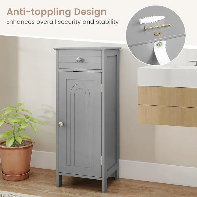 GLACER Floor Storage Cabinet, Multifunctional Bathroom Storage Cabinet with 2 Adjustable Shelves, Ideal for Bathroom, Living Room, 14 x 12 x 34.5 inches (Grey) - ModernBath