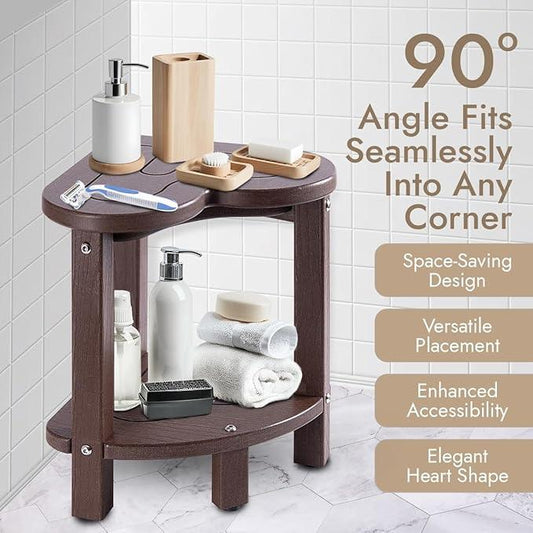UHA Corner Shower Stool for Inside Shower - Waterproof Corner Shower Bench, HDPE Plastic Bathroom Bench, Adjustable Height Corner Chair for Shaving Legs,Storage Shelf,Non-Slip Feet， Coffee - ModernBath