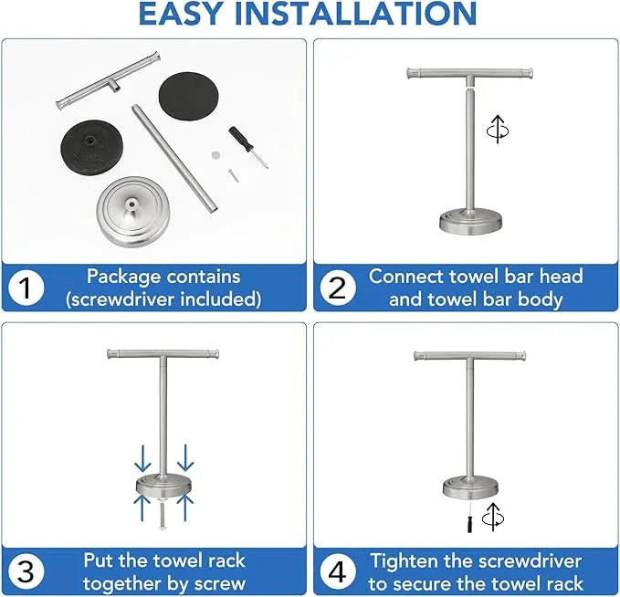RUMOSE 13 Inch Brushed Nickel Towel Stand Hand Towel Holder Bathroom Kitchen Vanity Countertop T-Shape Towel Rack Free Standing Stainless Steel Towel Bar Towel Ring - ModernBath