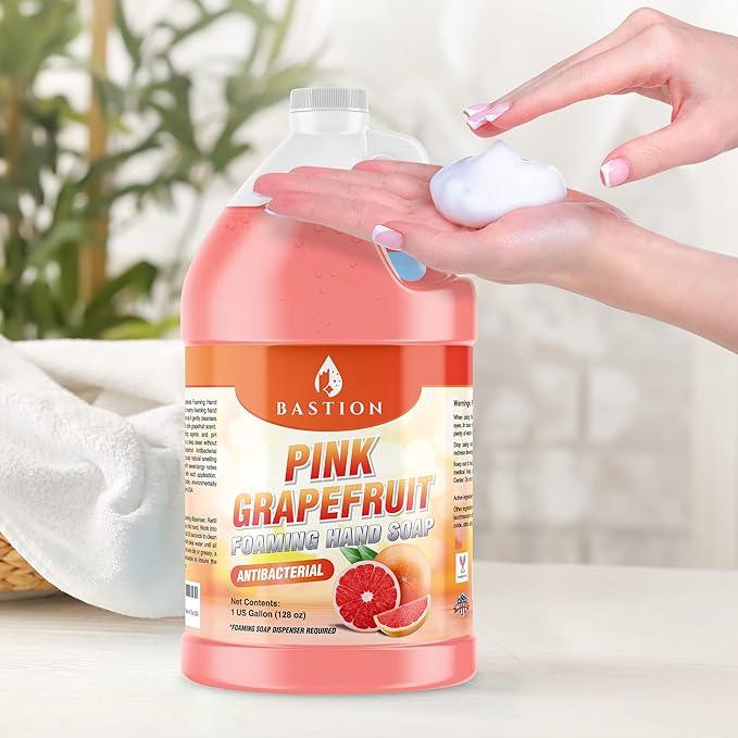 Bastion Pink Grapefruit Antibacterial Foaming Hand Soap Refill – Case of 4 Gallons (512 oz) – Bulk Moisturizing Hand Wash for Home, Office, Restaurants & Commercial Use – pH-Balanced, Gentle on Skin - ModernBath
