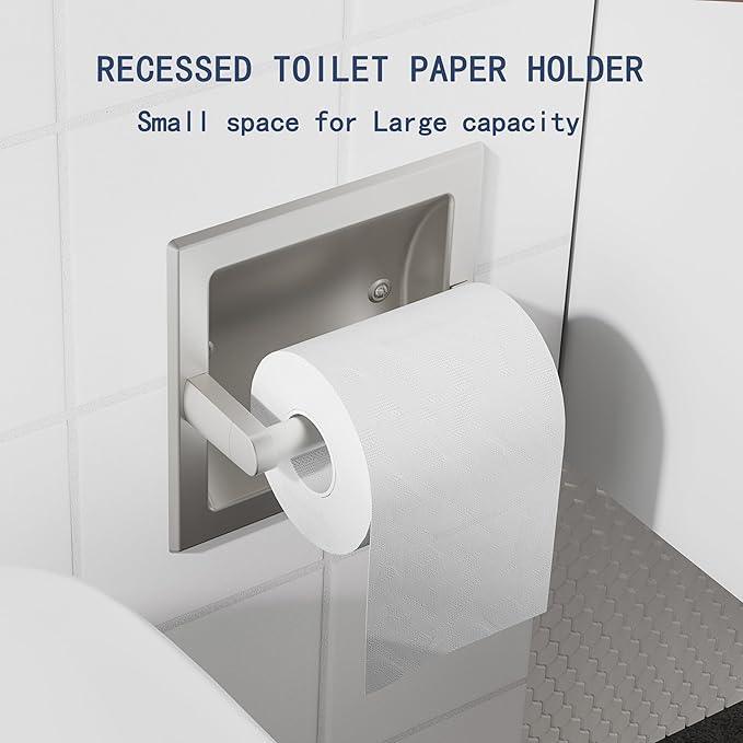Brushed Nickel Recessed Toilet Paper Holder,Pivoting Toilet Tissue Holder,Made of SUS304 Stainless Steel, in Wall Toilet Paper Holder with Bracket - ModernBath