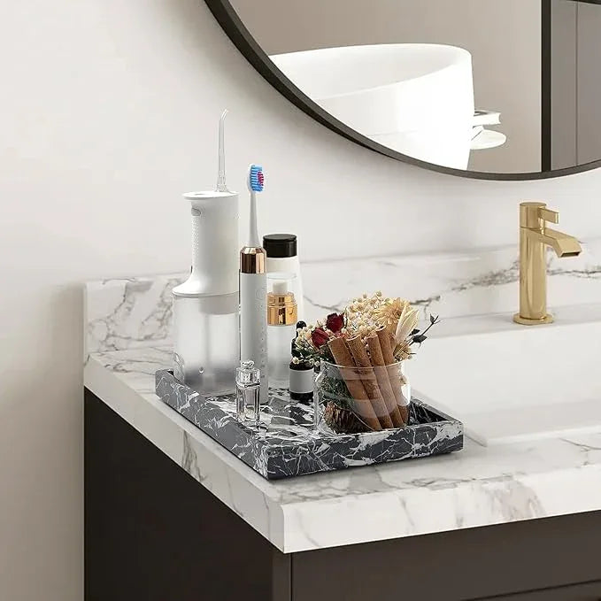 MULWR Marble Bathroom Tray,Pure Natural Vanity Tray,Marble Tray for Kitchen Counter Non-Ceramic/Non-Resin,Stone Trays 12 x 8 inch - ModernBath