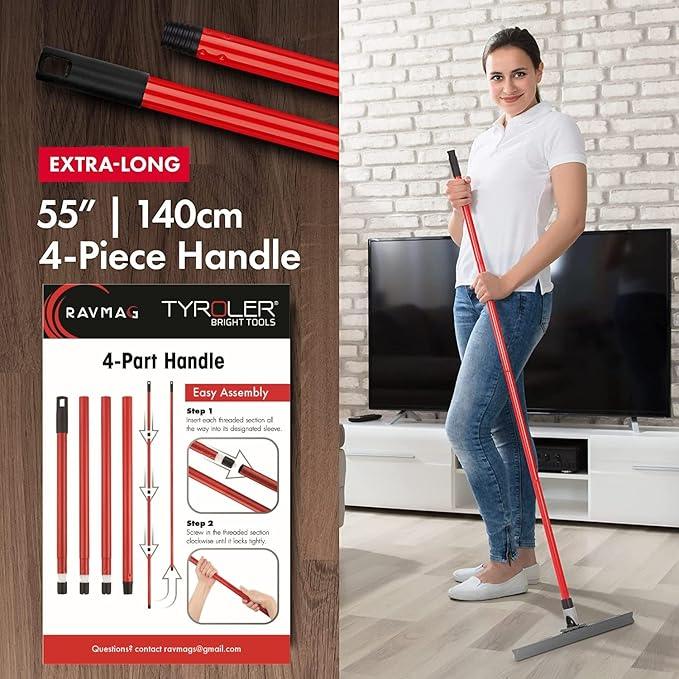 Heavy Duty Floor Squeegee for Concrete and Tile Floor - Silicone Squeegee Broom Floor Scrubber - Large Single Cast Rubber Blade Aluminum Long Handle 360° Swivel Joint - Garage Shower Window Cleaning - ModernBath