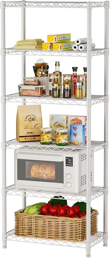 5 tire Shelves Storage Wire Shelving Unit Metal Shelf Adjustable Organizers Storage Shelving with Wheels for Bathroom Laundry Room Kitchen Pantry12”D x 22”W x 69”H White - ModernBath
