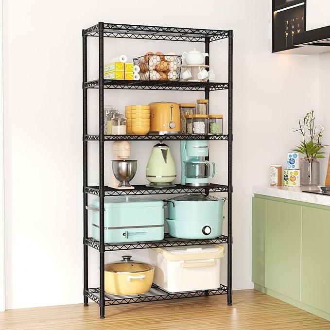 SINGAYE 6 Tier Shelf Organizer Storage Metal Shelves Garage Wire Shelving Unit Pantry Rack Shelves Bathroom Organizers and Shelf Closet Metal Kitchen 36" Dx14 Wx72 H Black - ModernBath