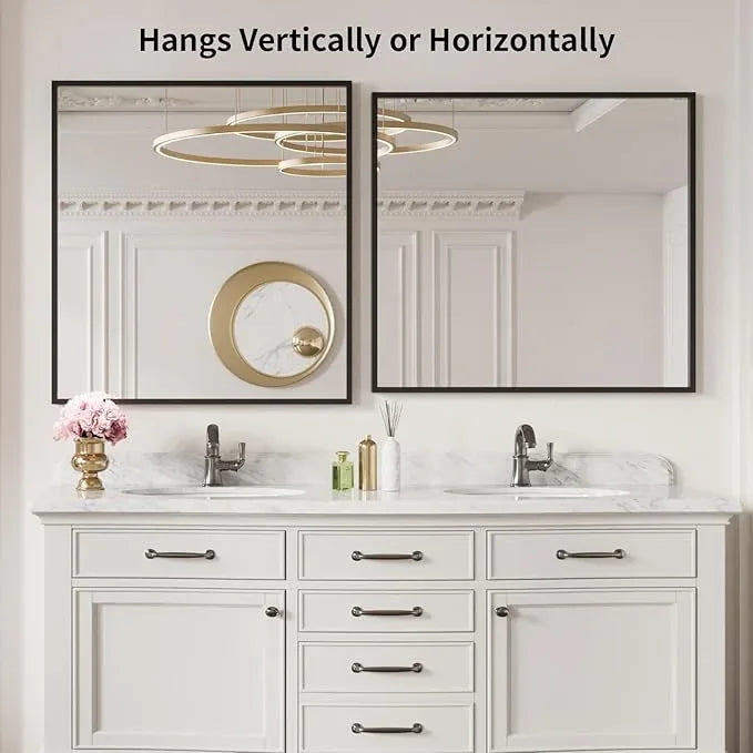 LOAAO 30"X36" Black Rectangle Bathroom Mirror Wall, Matte Black Aluminum Alloy Frame, Tempered Glass, Hangs Vertically or Horizontally, Easy to Install - ModernBath