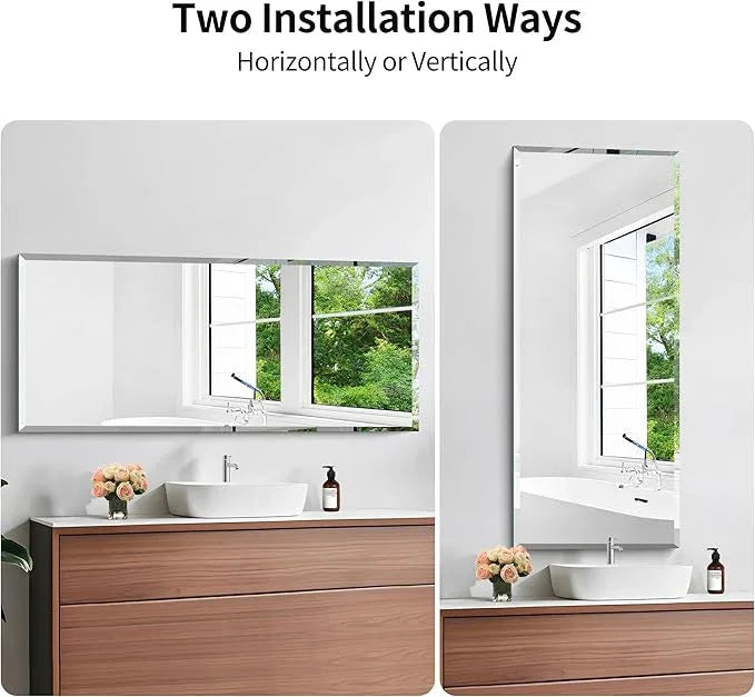 KOCUUY Beveled Mirror, 20x48 Inch Frameless Bathroom Mirror for Over Sink, Upgraded Shatterproof Beveled Unframed Design Mirror for Bathroom, Bedroom, Hang Horizontal/Vertical - ModernBath