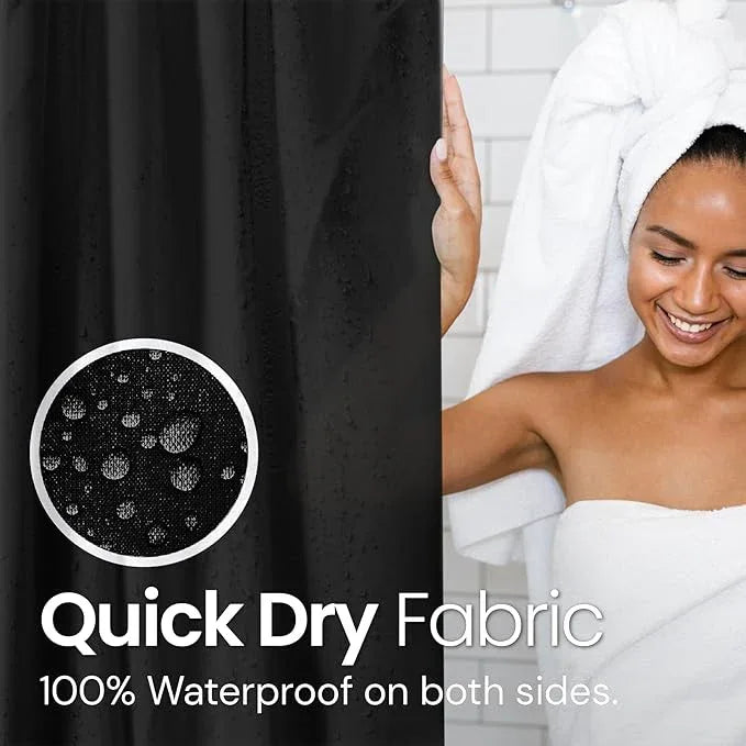 LiBa Black Shower Curtain, Heavy Duty Fabric, Soft Cloth Shower Curtain Liner, Hotel Quality with Magnets Shower Curtains for Bathroom, 72 x 72 Inches(Black) - ModernBath