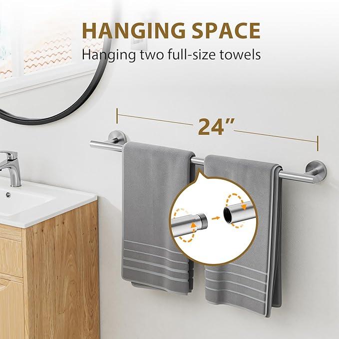 24 Inch Bathroom Hardware Set, Brushed Nickel Bathroom Accessories, Modern Towel Bar Set Wall Mounted, Durable SUS304 Stainless Steel, 4-Piece - ModernBath